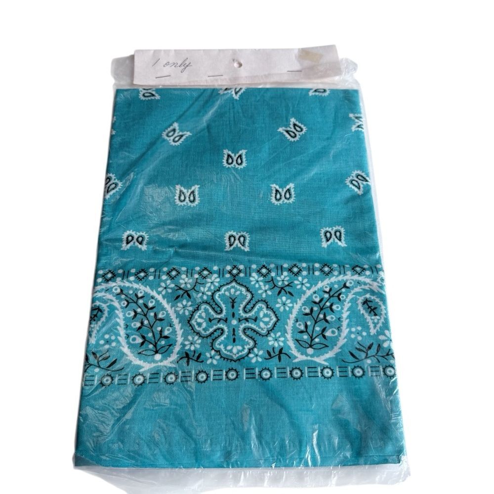 Vintage Wamcraft Turquoise Paisley Cross Bandana Bandanna Head Scarf Biker USA